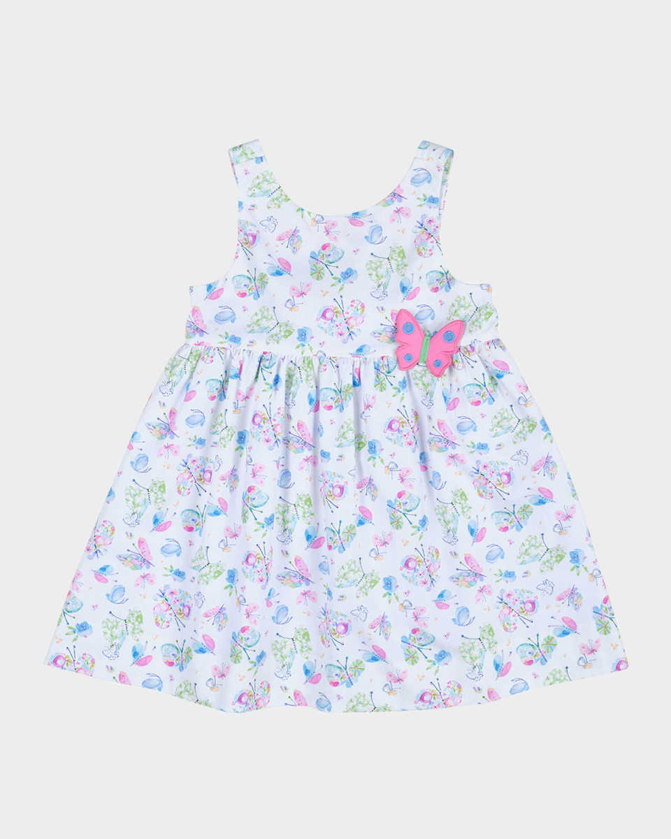Girl's Butterfly-Print Dress W/ Applique, Size 12M-18